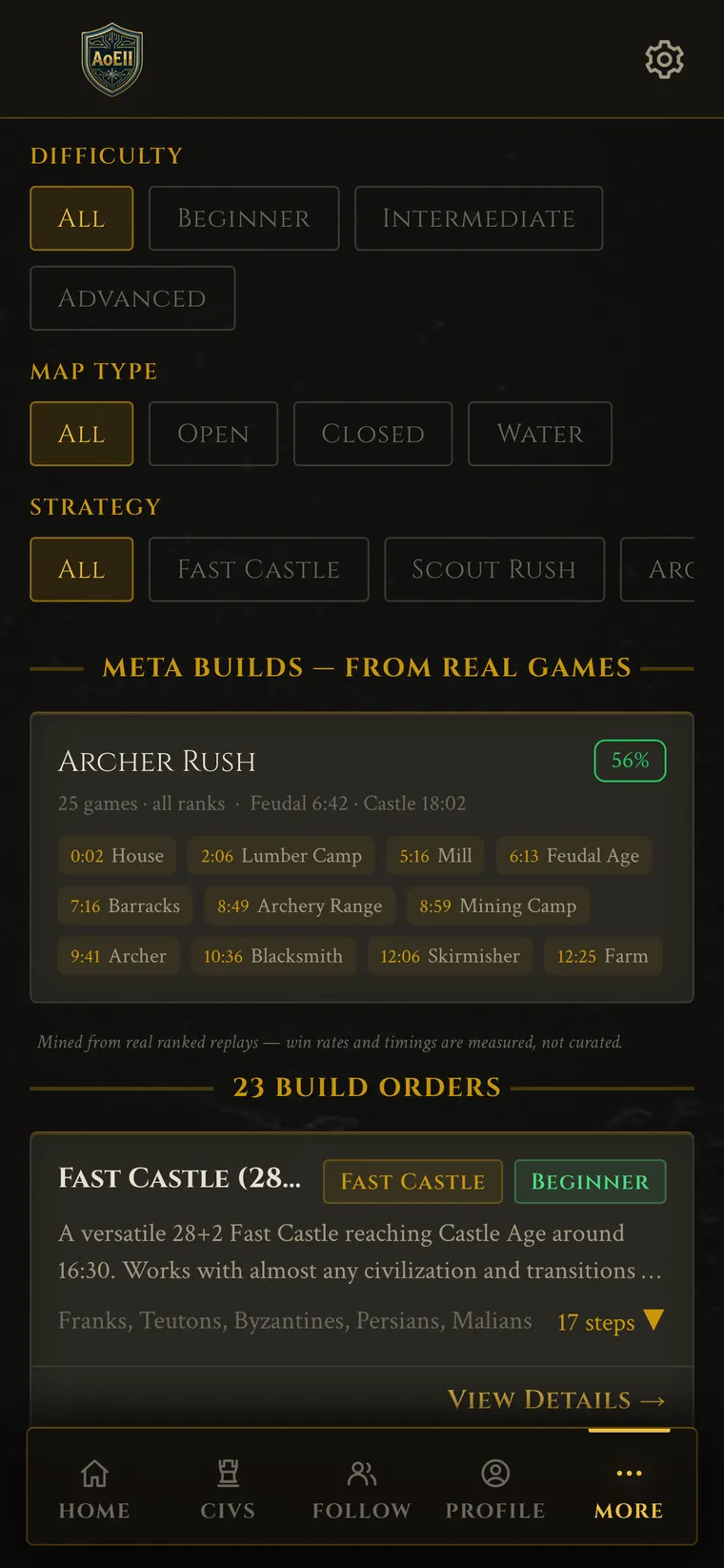 Build order browser on a phone