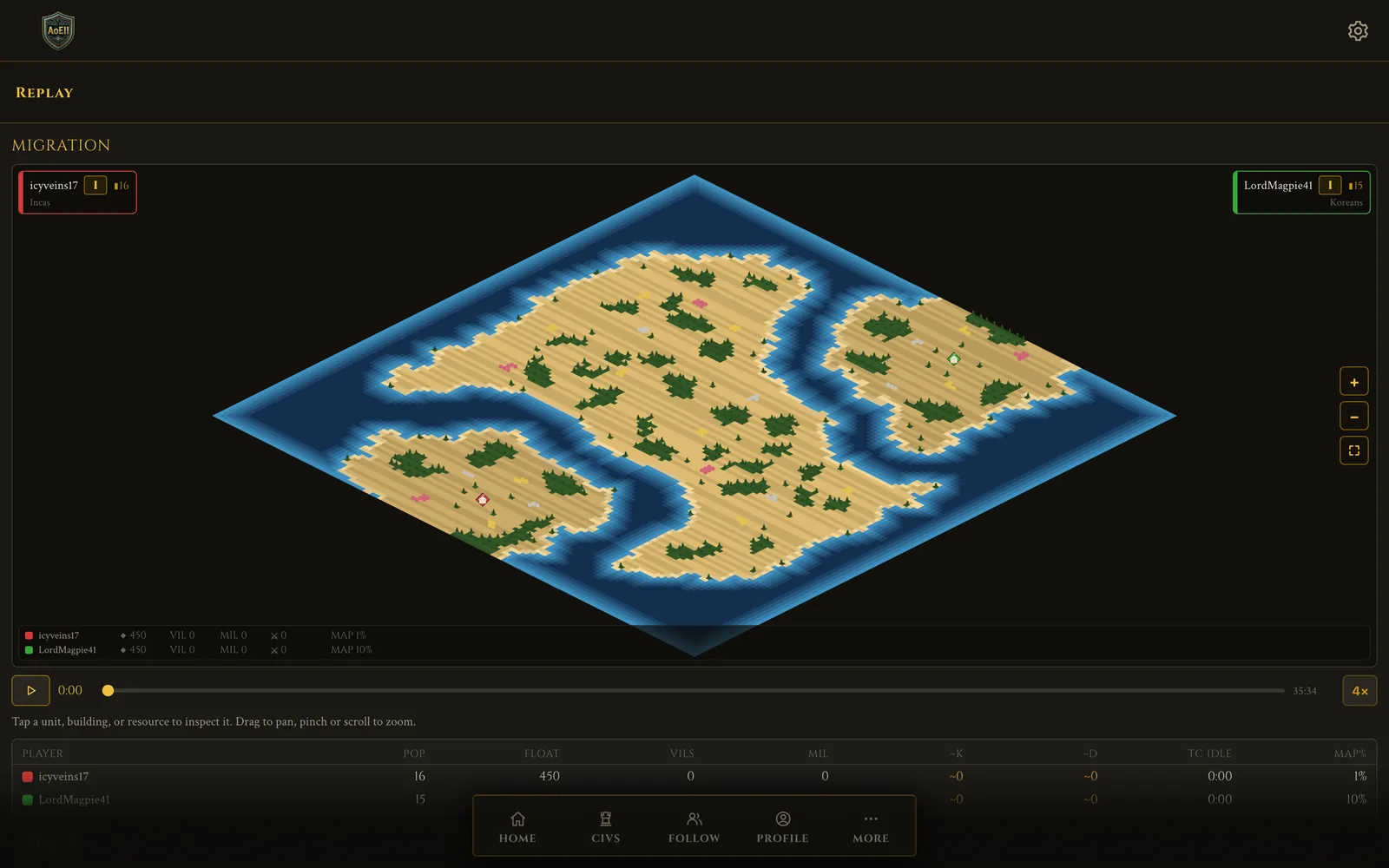 The replay viewer showing terrain, players and the timeline scrubber